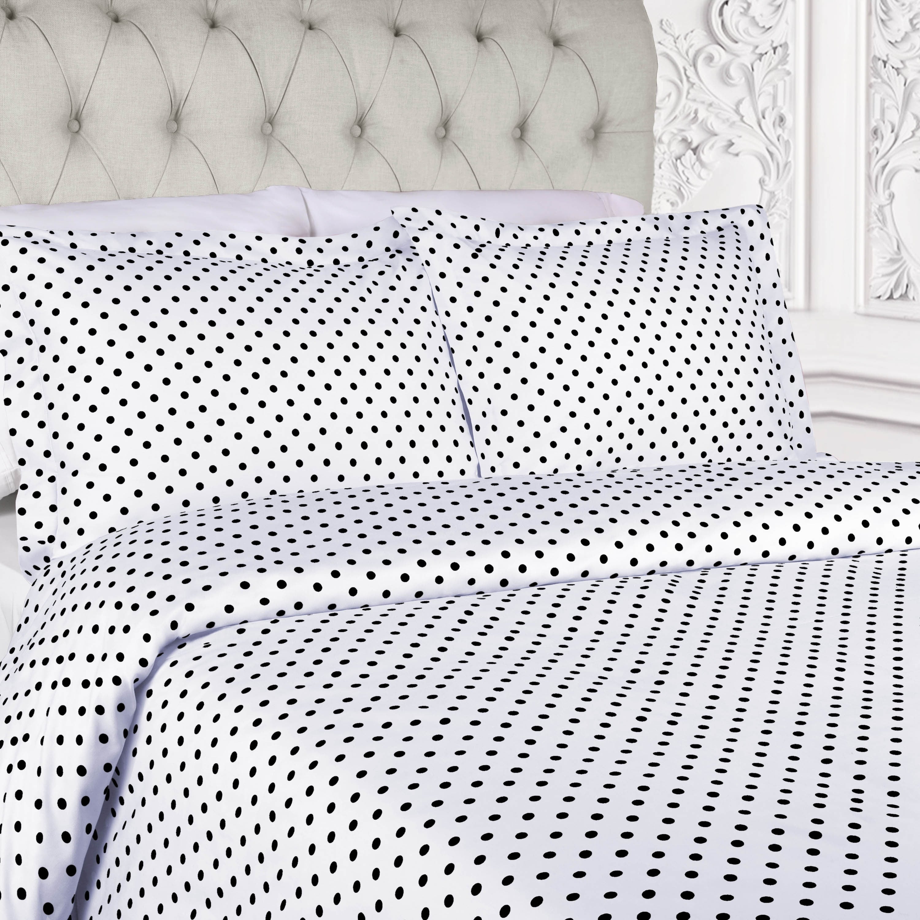 Parure de lit en mélange de coton à pois 600 fils au pouce carré de qualité supérieure