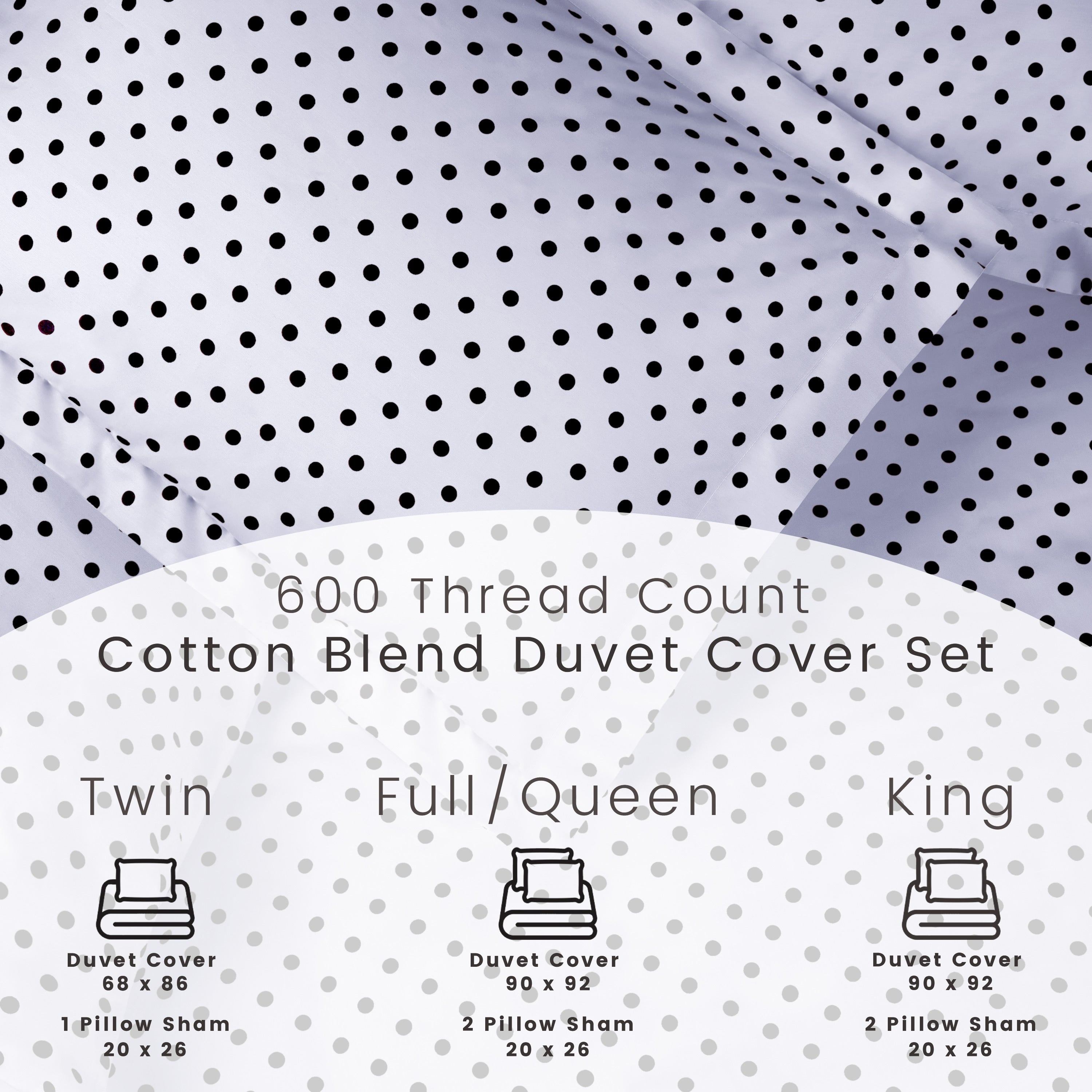 Parure de lit en mélange de coton à pois 600 fils au pouce carré de qualité supérieure