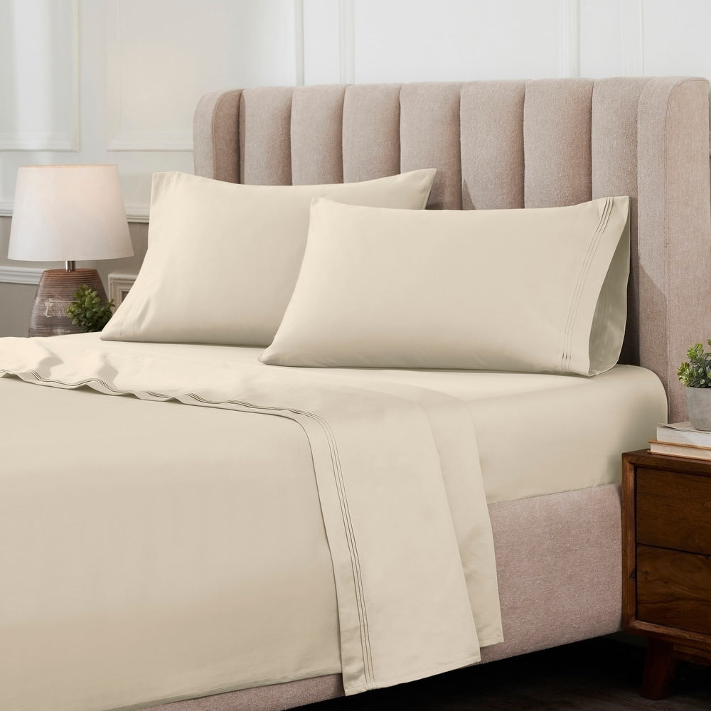 Parure de draps unie en coton égyptien de qualité supérieure 1000 fils au pouce carré avec poche profonde