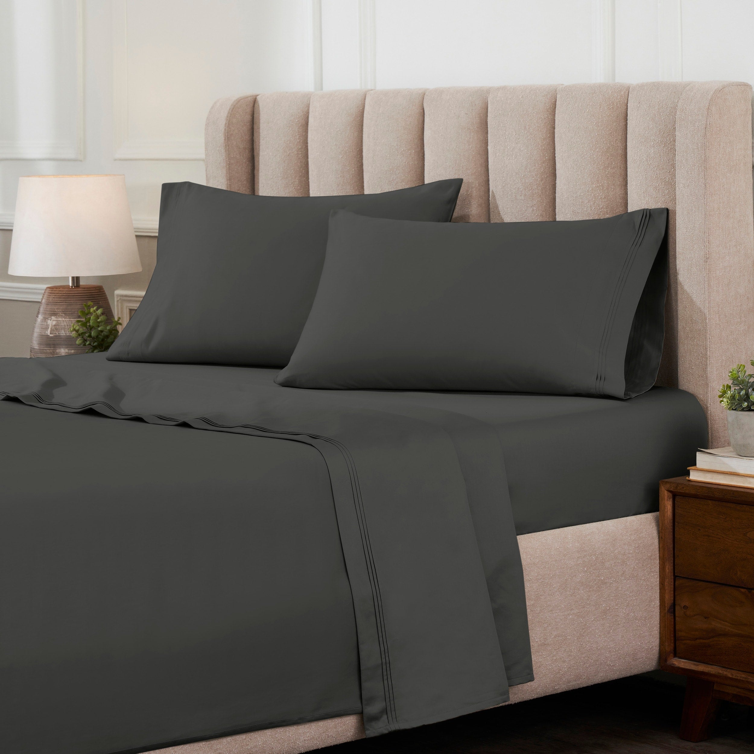 Parure de draps unie en coton égyptien de qualité supérieure 1000 fils au pouce carré avec poche profonde