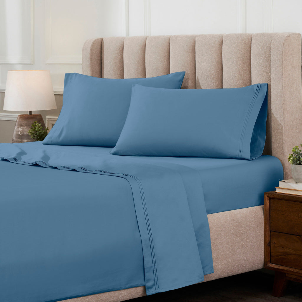 Parure de draps unie en coton égyptien de qualité supérieure 1000 fils au pouce carré avec poche profonde