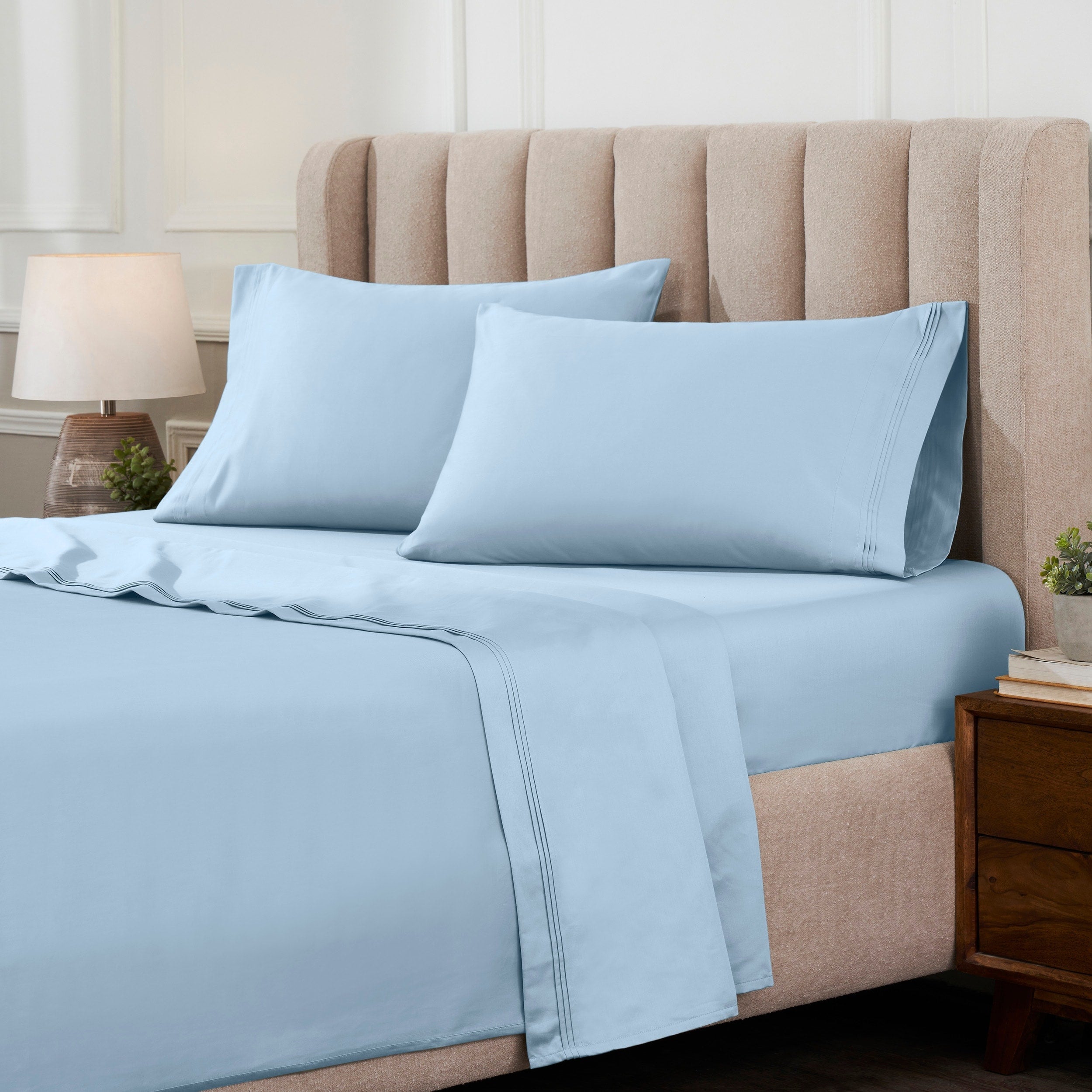 Parure de draps unie en coton égyptien de qualité supérieure 1000 fils au pouce carré avec poche profonde