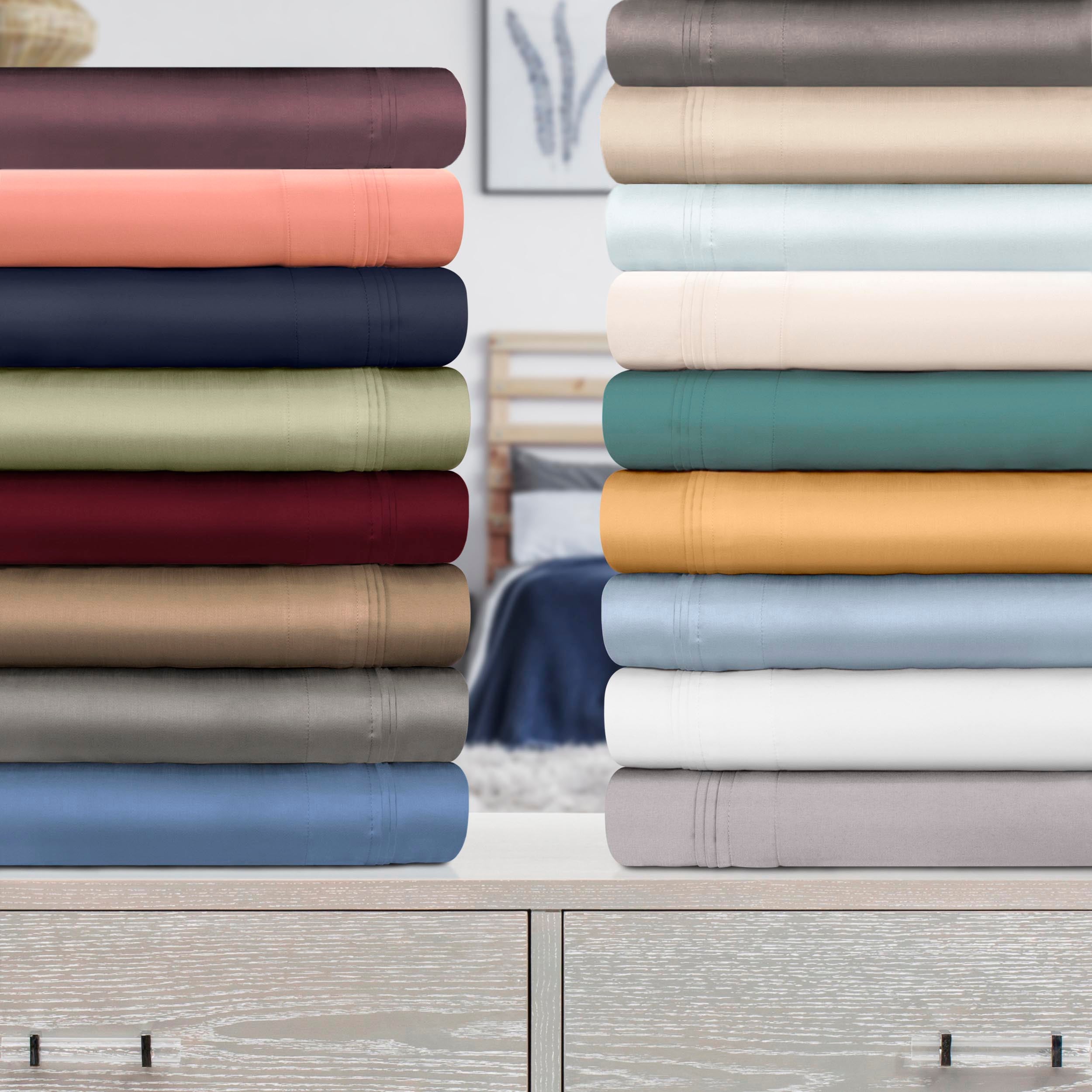 Parure de draps unie en coton égyptien de qualité supérieure 1000 fils au pouce carré avec poche profonde