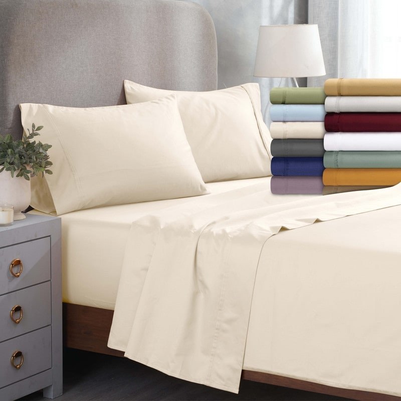 Parure de draps unie écologique en coton égyptien de qualité supérieure 1 200 fils