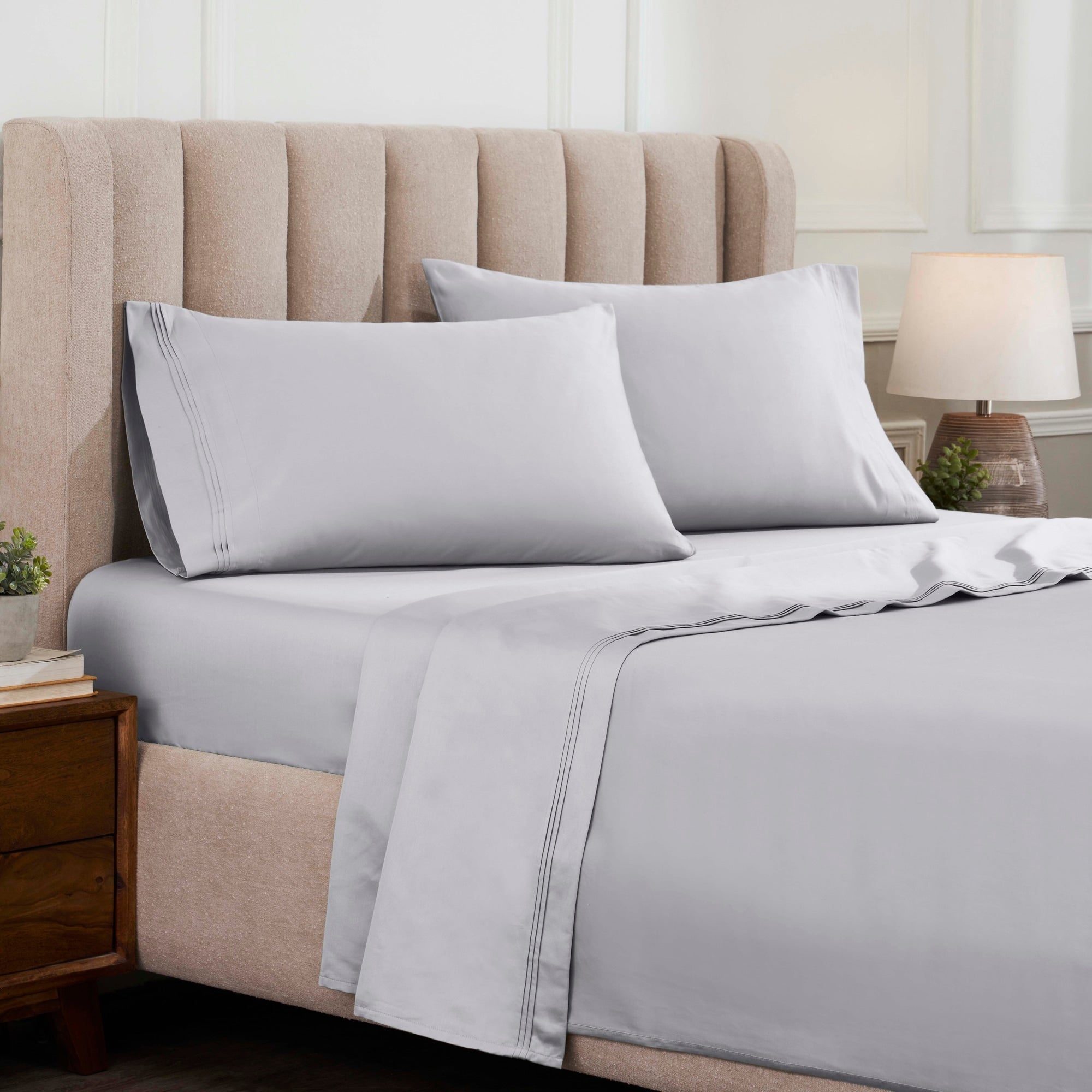 Parure de draps unie en coton égyptien de qualité supérieure, 1 500 fils au pouce carré, avec poches profondes