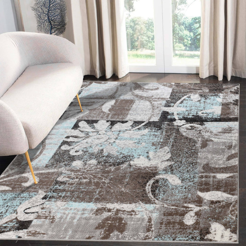 Tapis d'intérieur ou de couloir contemporain à motif patchwork floral Pastiche de qualité supérieure
