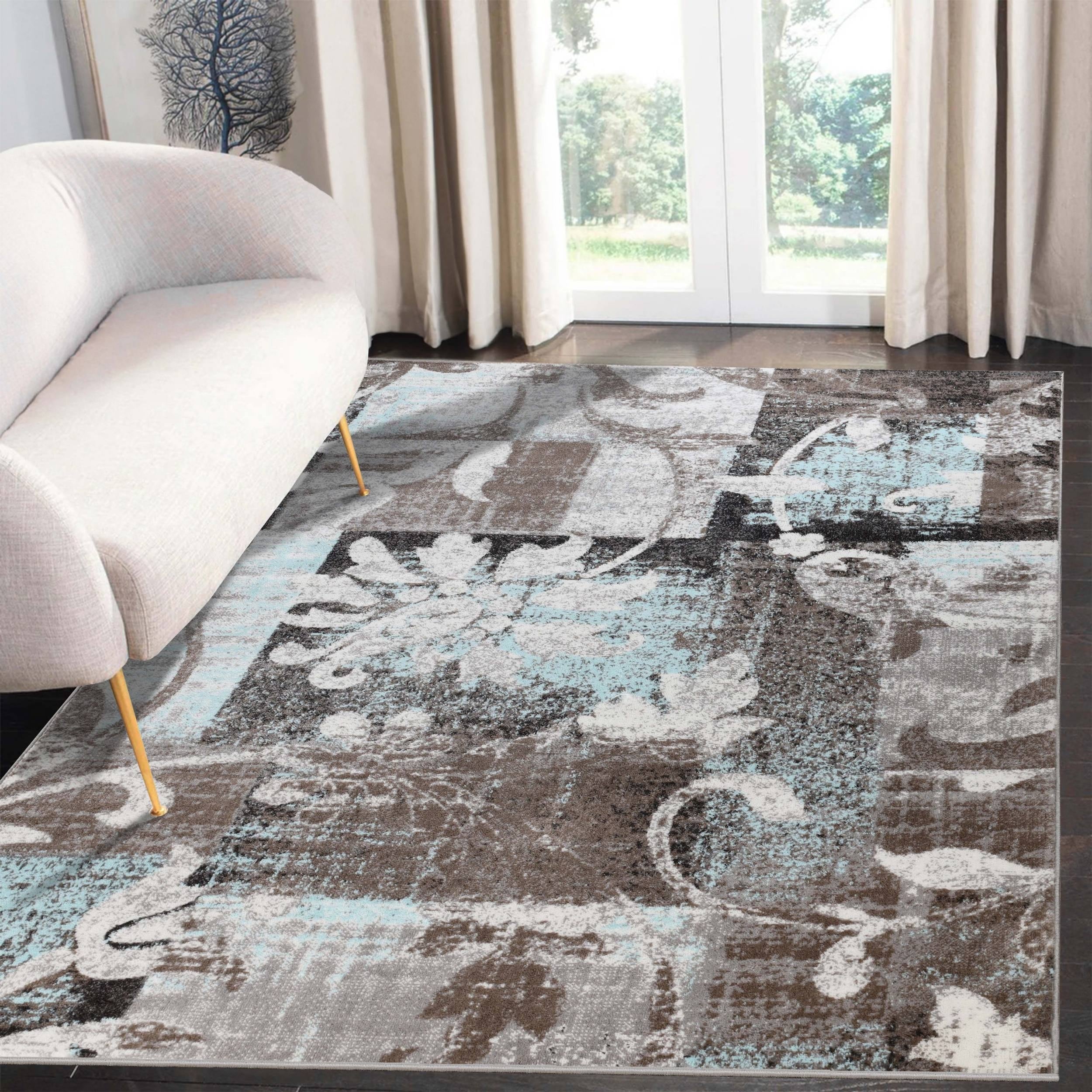 Tapis d'intérieur ou de couloir contemporain à motif patchwork floral Pastiche de qualité supérieure