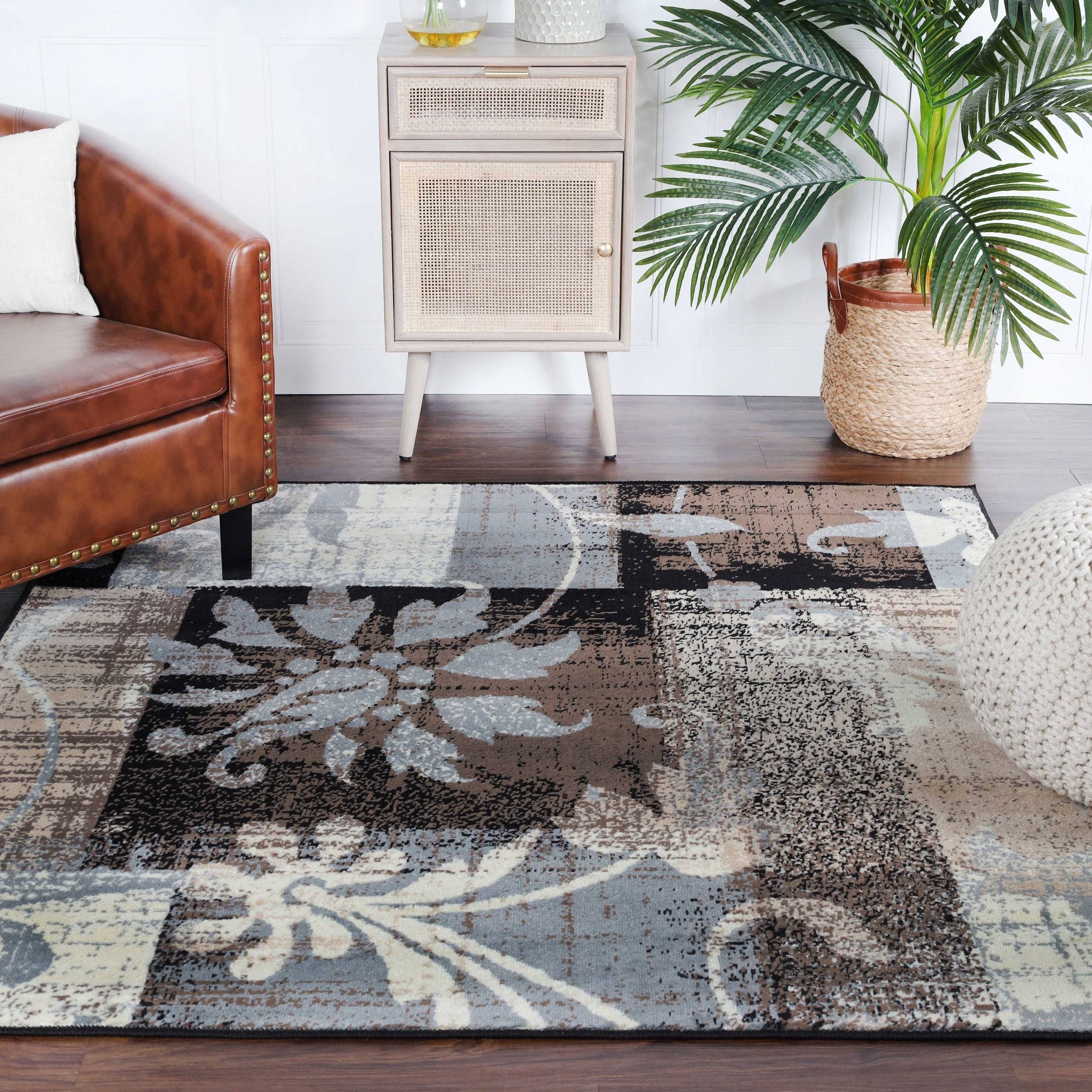 Tapis d'intérieur ou de couloir contemporain à motif patchwork floral Pastiche de qualité supérieure
