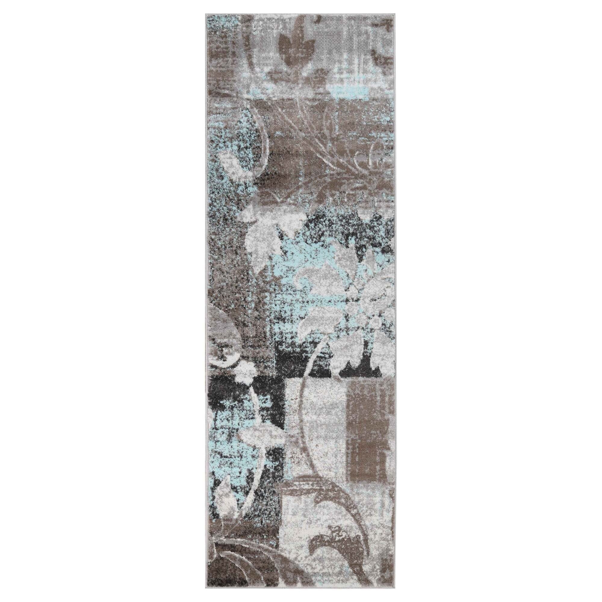Tapis d'intérieur ou de couloir contemporain à motif patchwork floral Pastiche de qualité supérieure