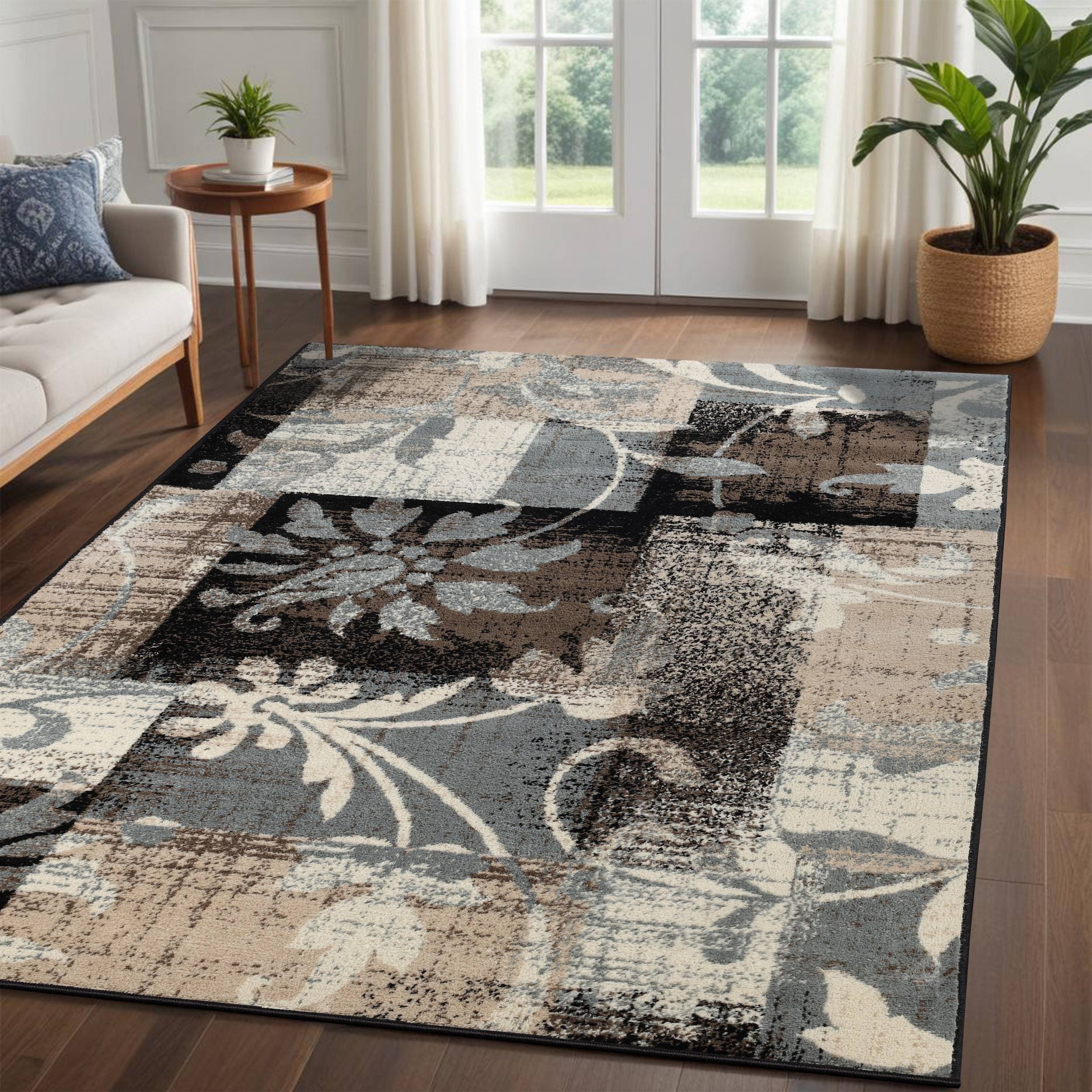 Tapis d'intérieur ou de couloir contemporain à motif patchwork floral Pastiche de qualité supérieure