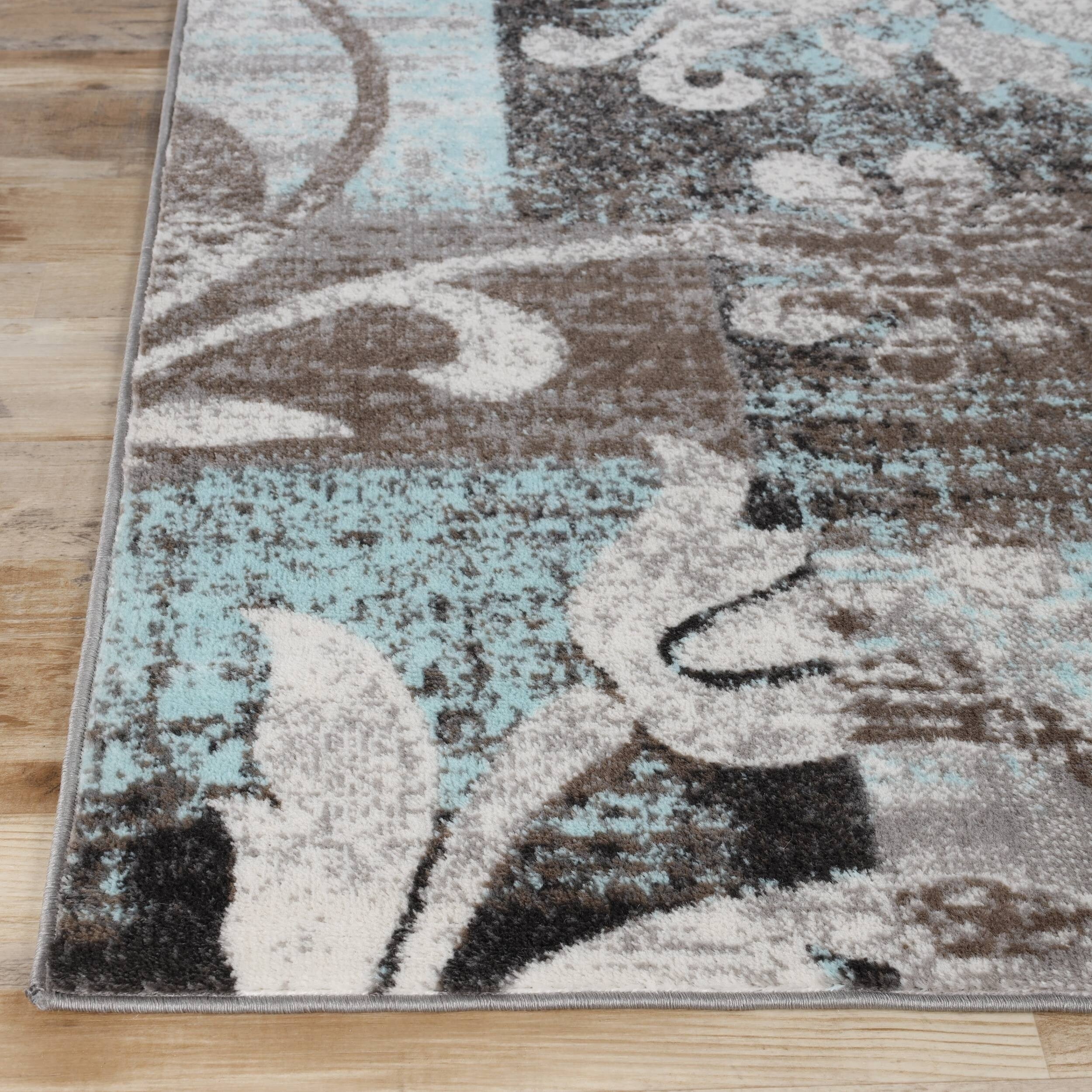 Tapis d'intérieur ou de couloir contemporain à motif patchwork floral Pastiche de qualité supérieure