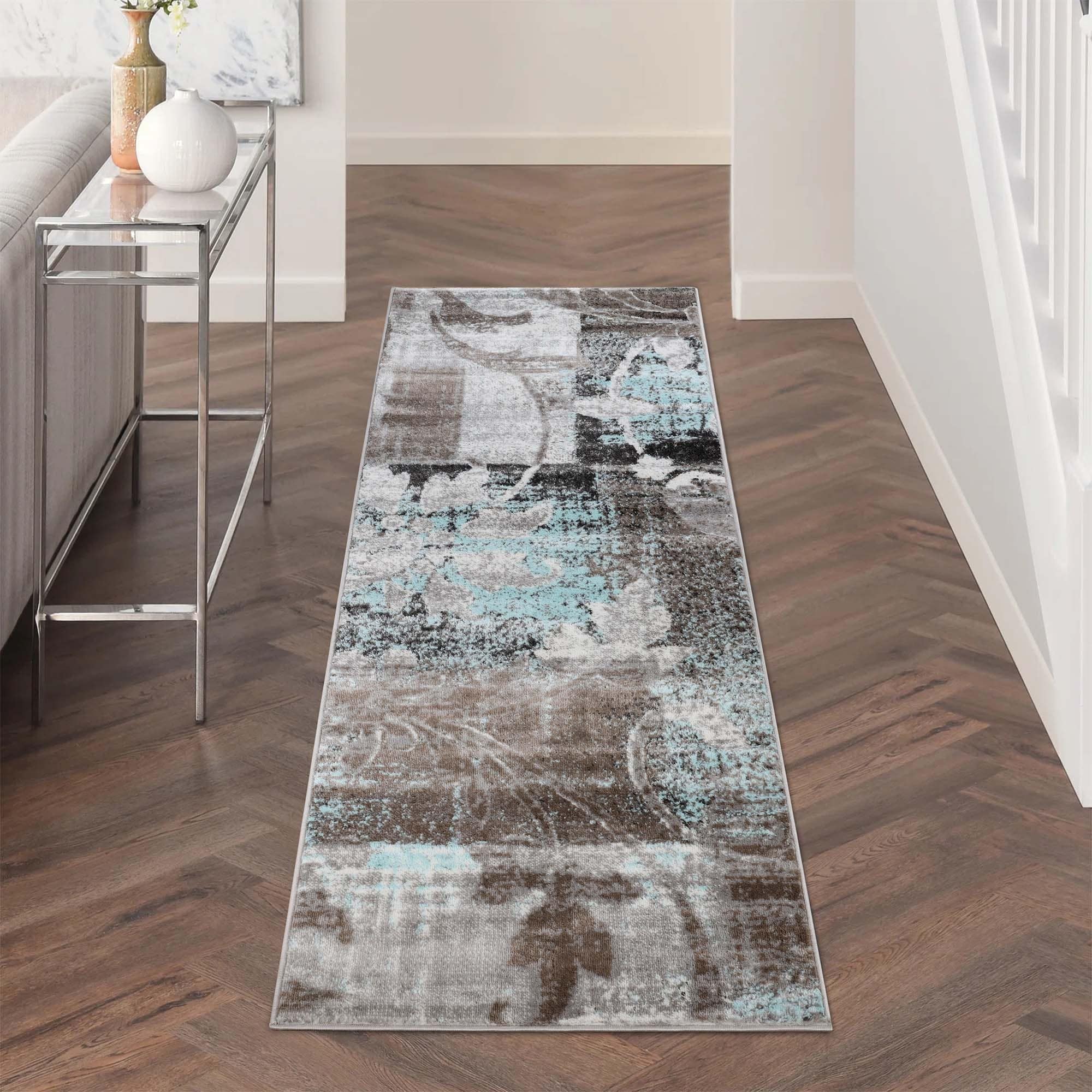 Tapis d'intérieur ou de couloir contemporain à motif patchwork floral Pastiche de qualité supérieure