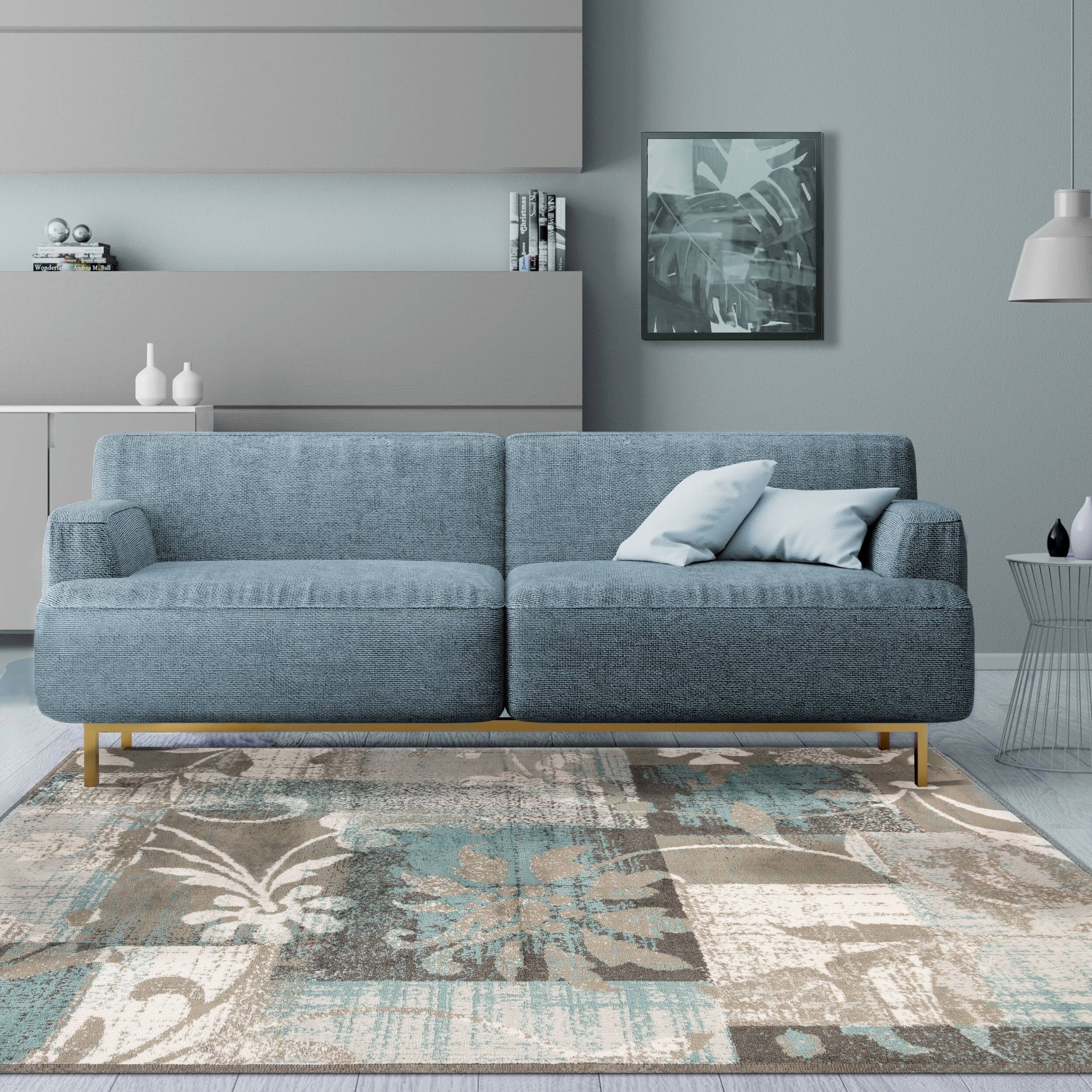 Tapis d'intérieur ou de couloir contemporain à motif patchwork floral Pastiche de qualité supérieure