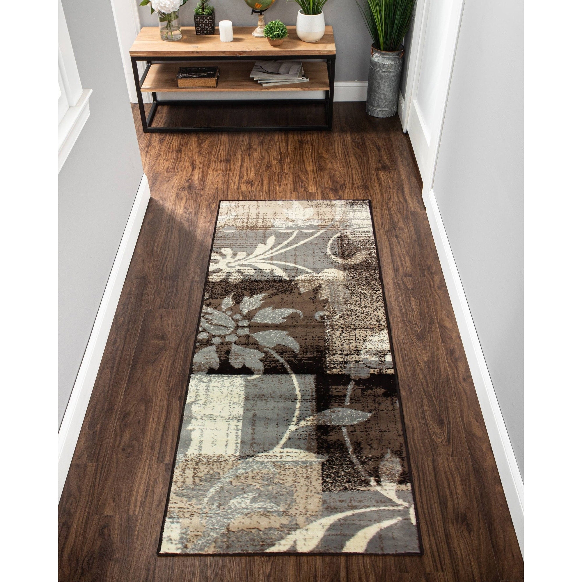 Tapis d'intérieur ou de couloir contemporain à motif patchwork floral Pastiche de qualité supérieure