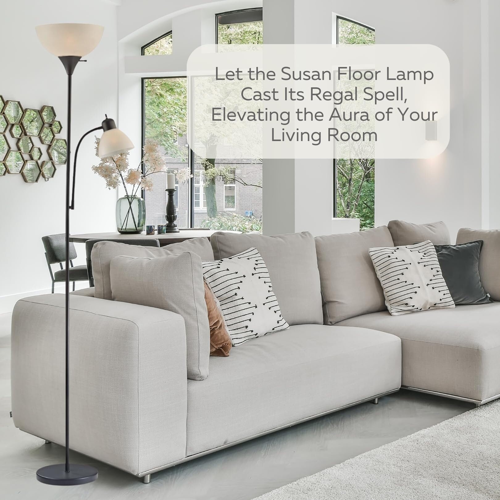 Lampadaire blanc LIGHTACCENTS avec abat-jour conique blanc opale – Lampes sur pied, lampes torches pour salon, chambre...