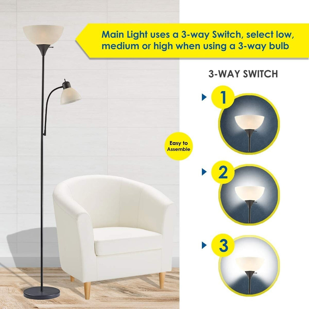 Lampadaire blanc LIGHTACCENTS avec abat-jour conique blanc opale – Lampes sur pied, lampes torches pour salon, chambre...