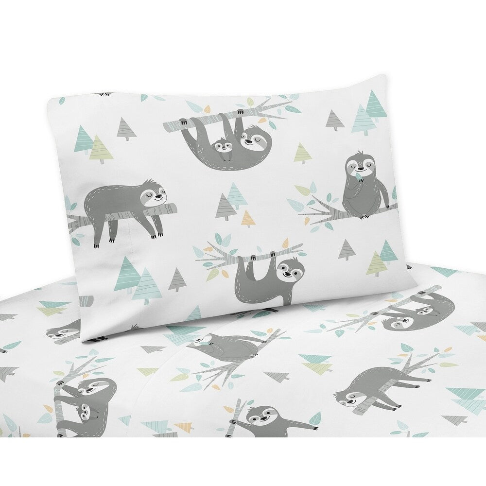 Ensemble de draps 3 pièces pour lit double Sweet Jojo Designs, collection Jungle Sloth Leaf bleu et gris - Turquoise, gris, vert, botanique, forêt tropicale