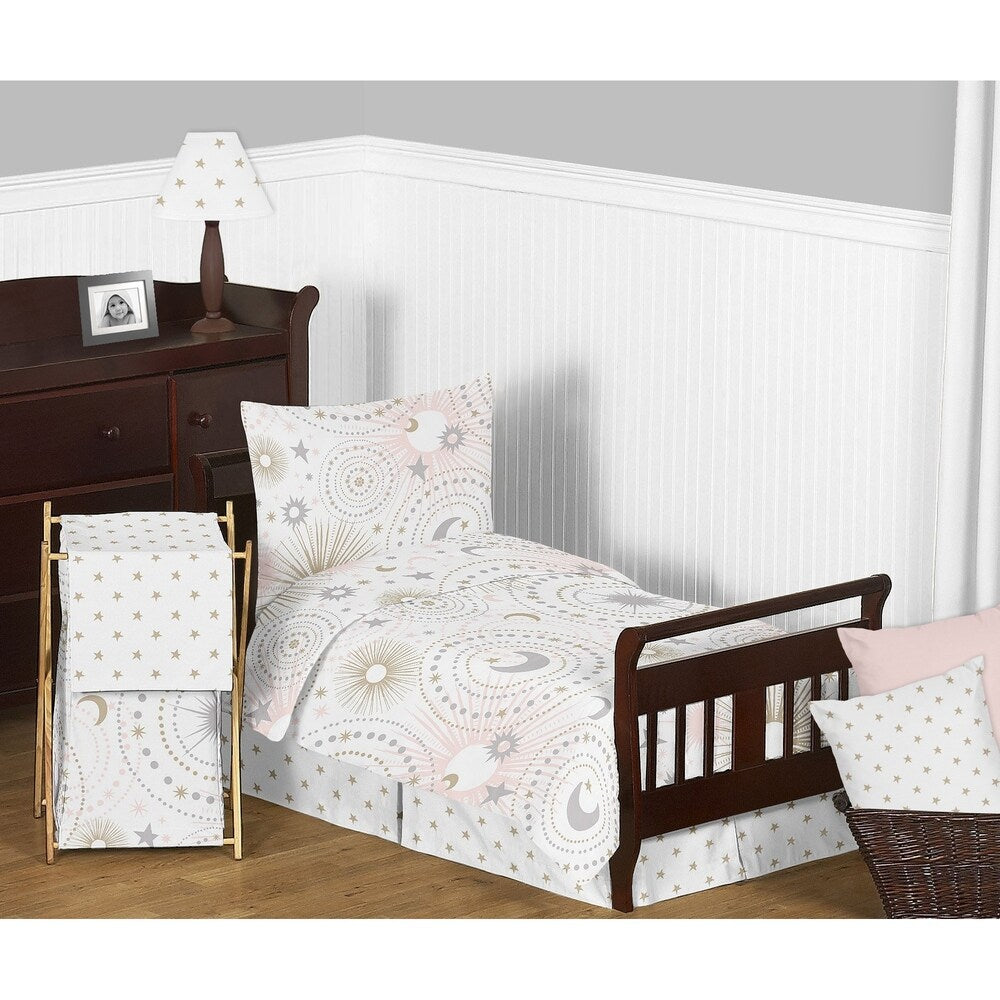 Ensemble de couette pour fille 5 pièces de la collection céleste Étoile et Lune rose blush, or et gris de Sweet Jojo Designs