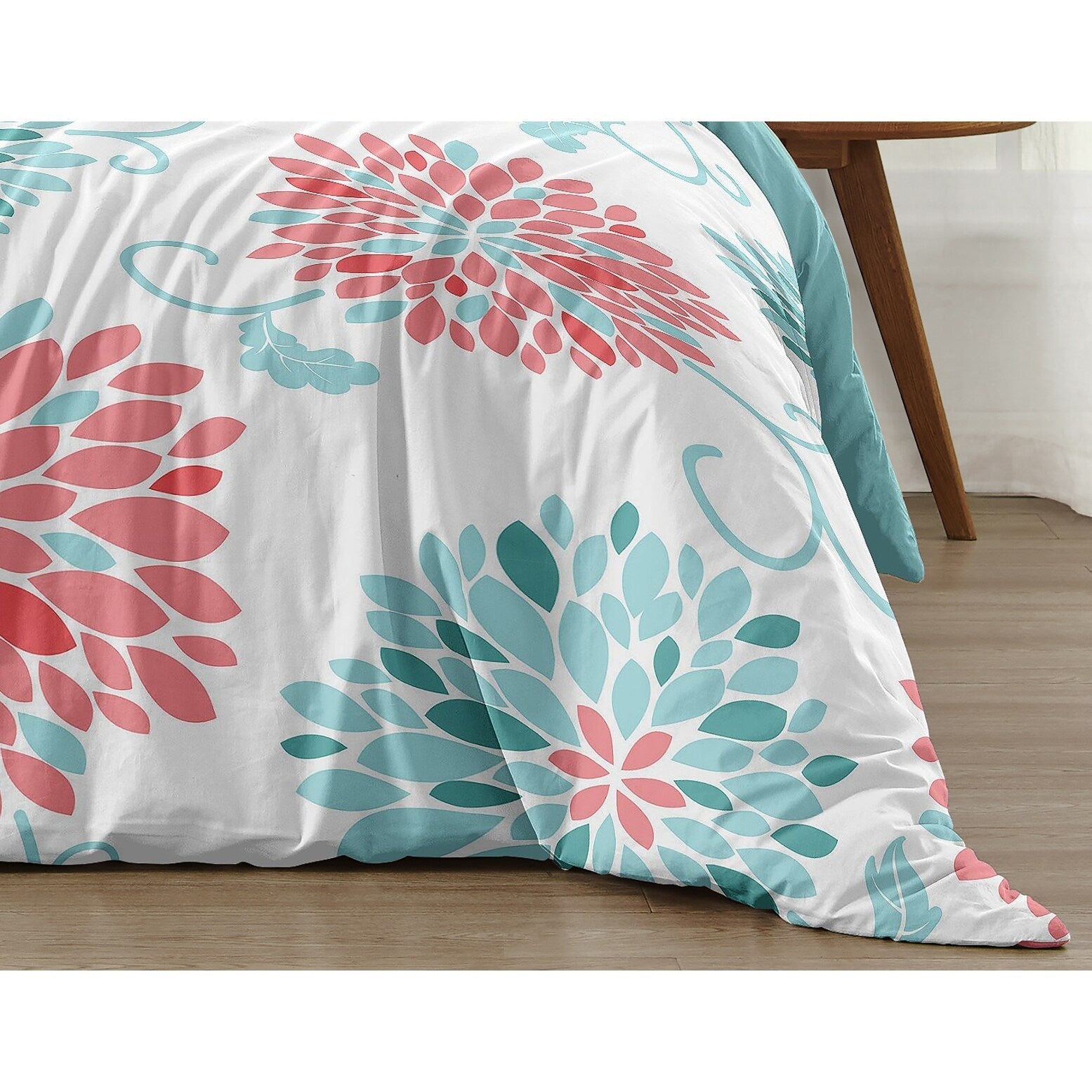 Parure de lit 2 pièces Emma Girl de Sweet Jojo Designs - Motif floral corail et turquoise, style shabby chic et élégant
