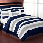 Ensemble de couette 3 pièces à rayures bleu marine et grises Sweet Jojo Designs pour lit double/queen size