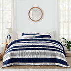 Ensemble de couette 3 pièces à rayures bleu marine et grises Sweet Jojo Designs pour lit double/queen size