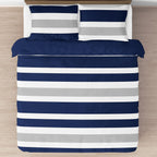 Ensemble de couette 3 pièces à rayures bleu marine et grises Sweet Jojo Designs pour lit double/queen size