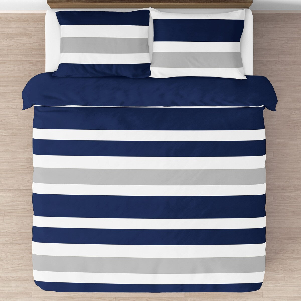 Ensemble de couette 3 pièces à rayures bleu marine et grises Sweet Jojo Designs pour lit double/queen size