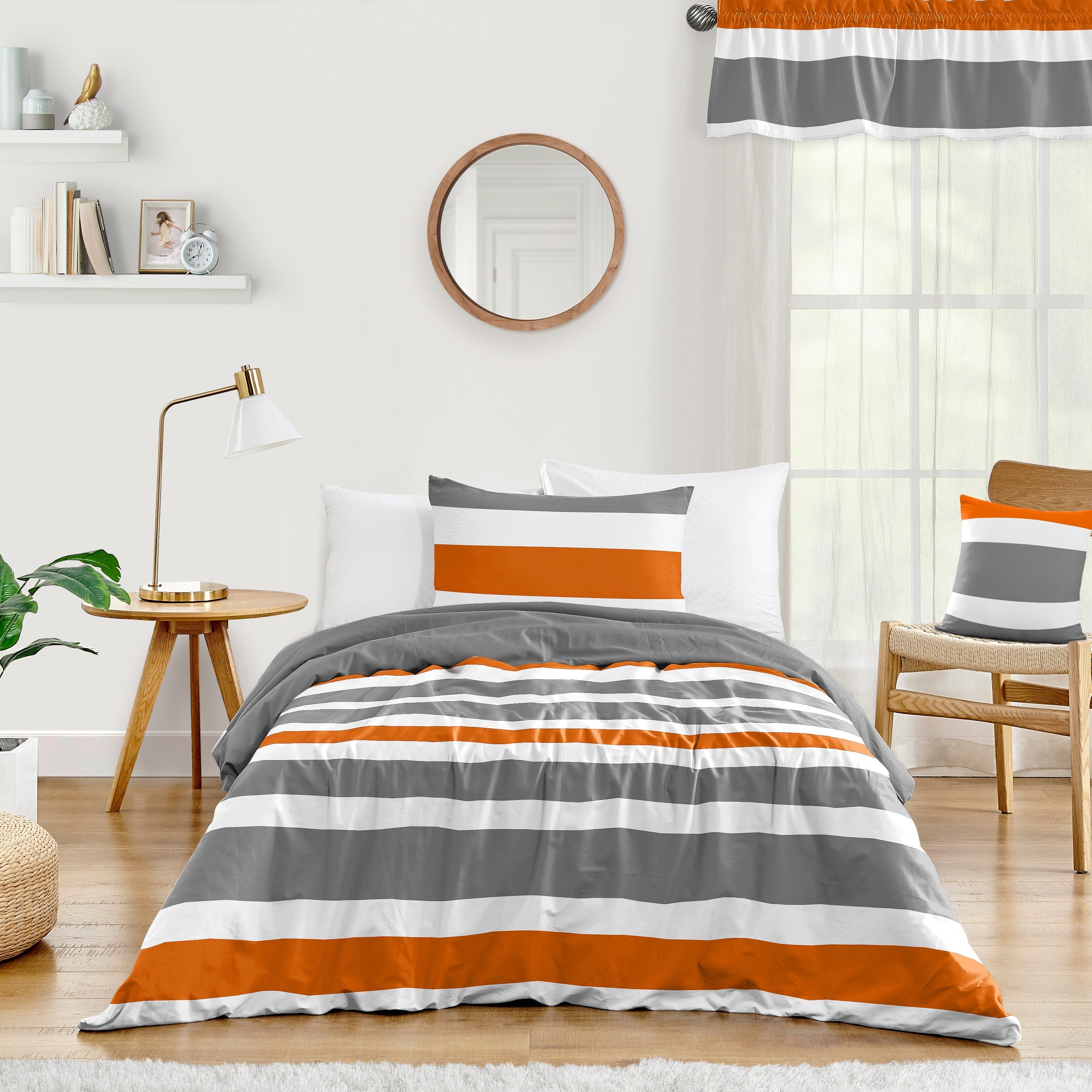 Ensemble de couette double 2 pièces à rayures orange et grises Sweet Jojo Designs