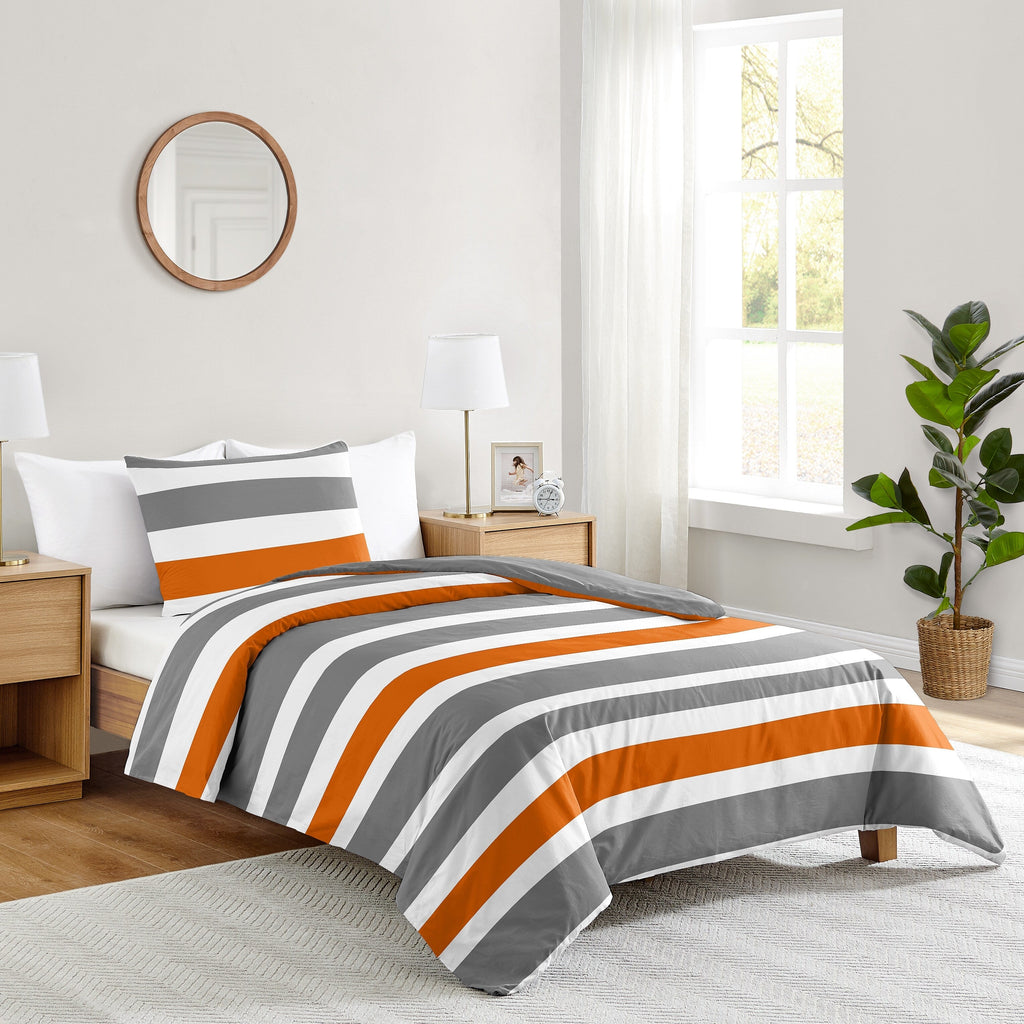 Ensemble de couette double 2 pièces à rayures orange et grises Sweet Jojo Designs