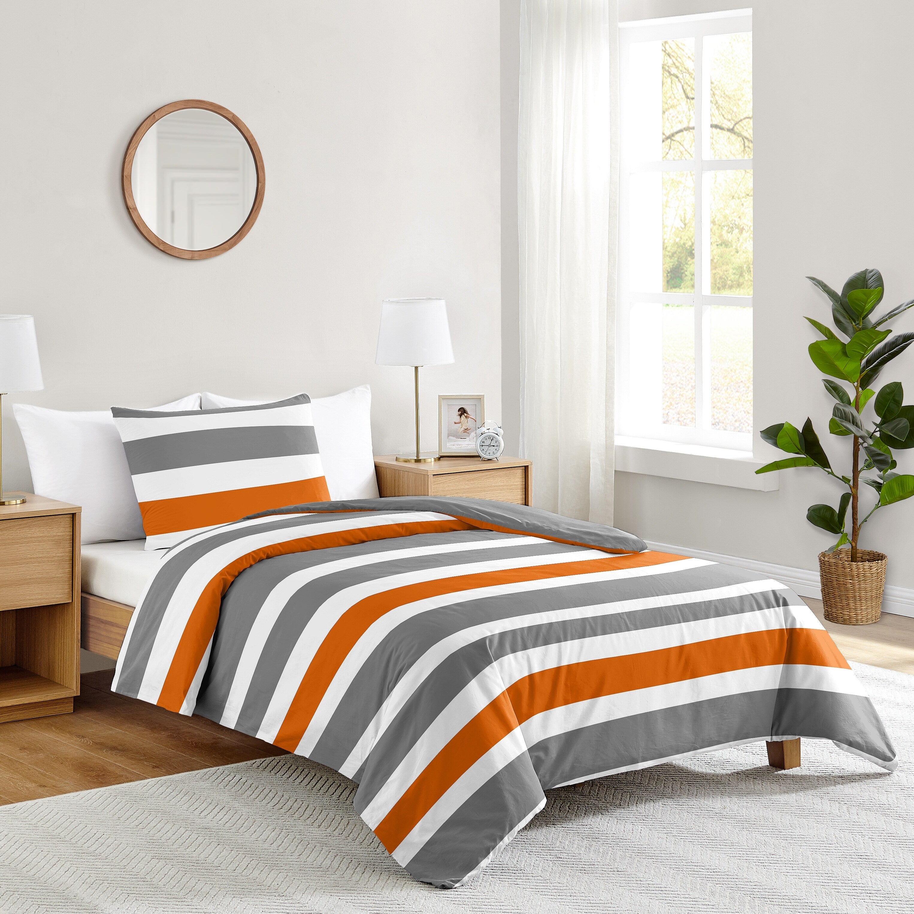 Ensemble de couette double 2 pièces à rayures orange et grises Sweet Jojo Designs