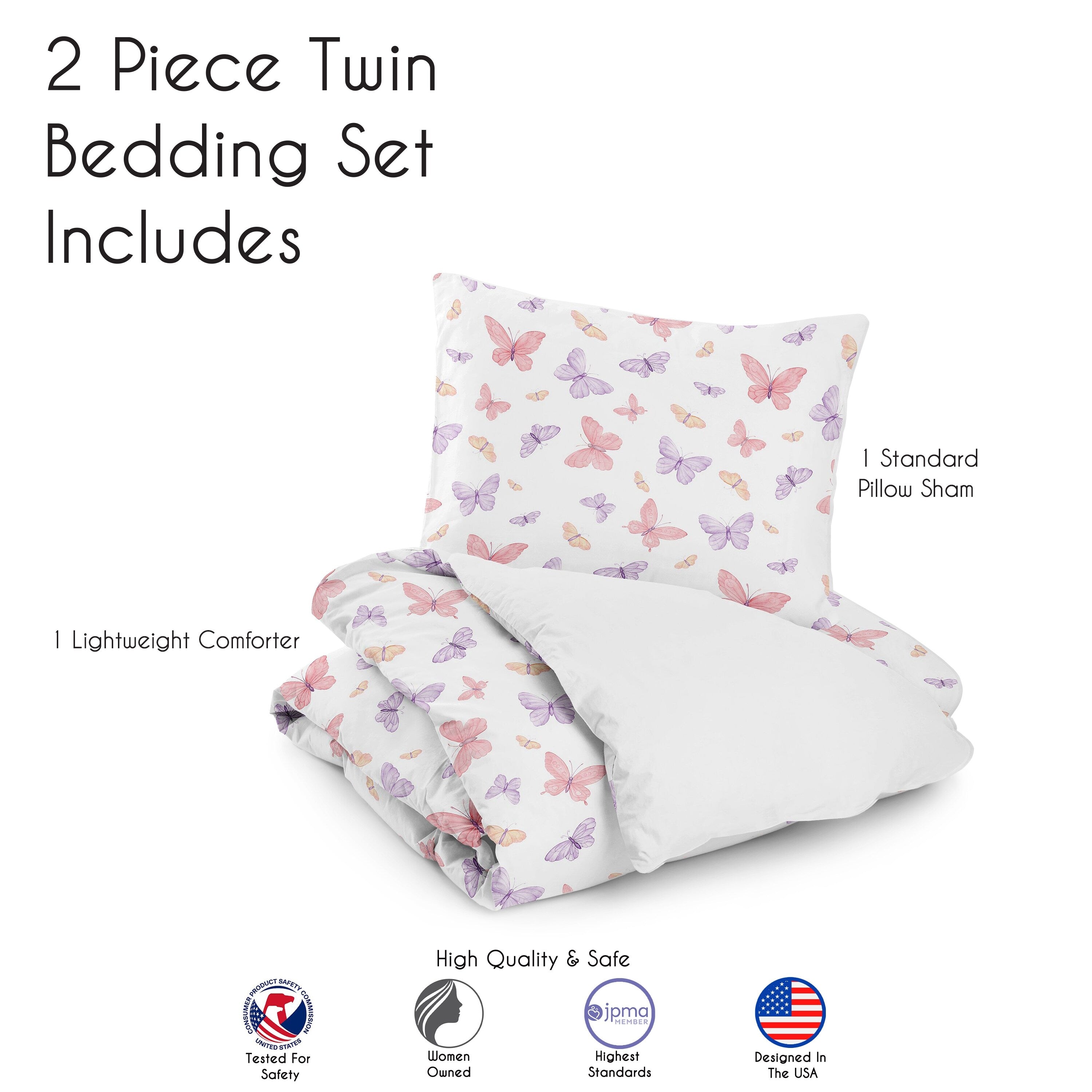 Parure de lit 4 pièces Sweet Jojo Designs rose/violet style shabby chic avec motif papillons et aquarelle pastel