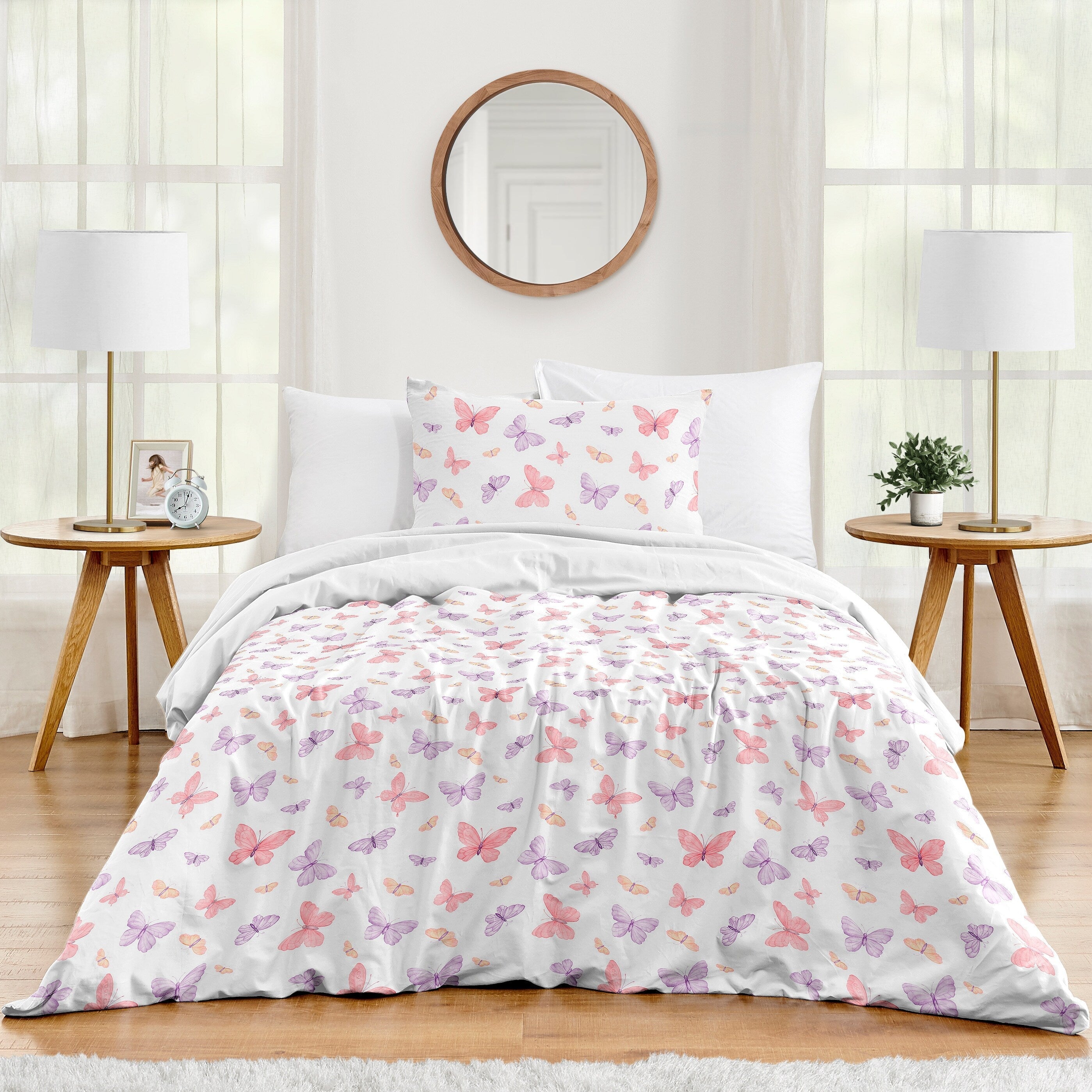 Parure de lit 4 pièces Sweet Jojo Designs rose/violet style shabby chic avec motif papillons et aquarelle pastel