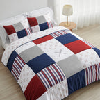 Ensemble de couette 3 pièces pour garçon, collection Sports, motif de baseball rouge, blanc et bleu, taille double/queen