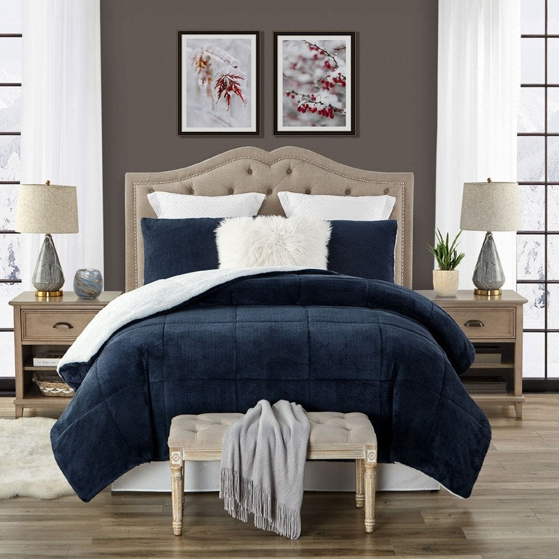 Ensemble de couette réversible luxueux en peluche et sherpa à poils longs Swift Home
