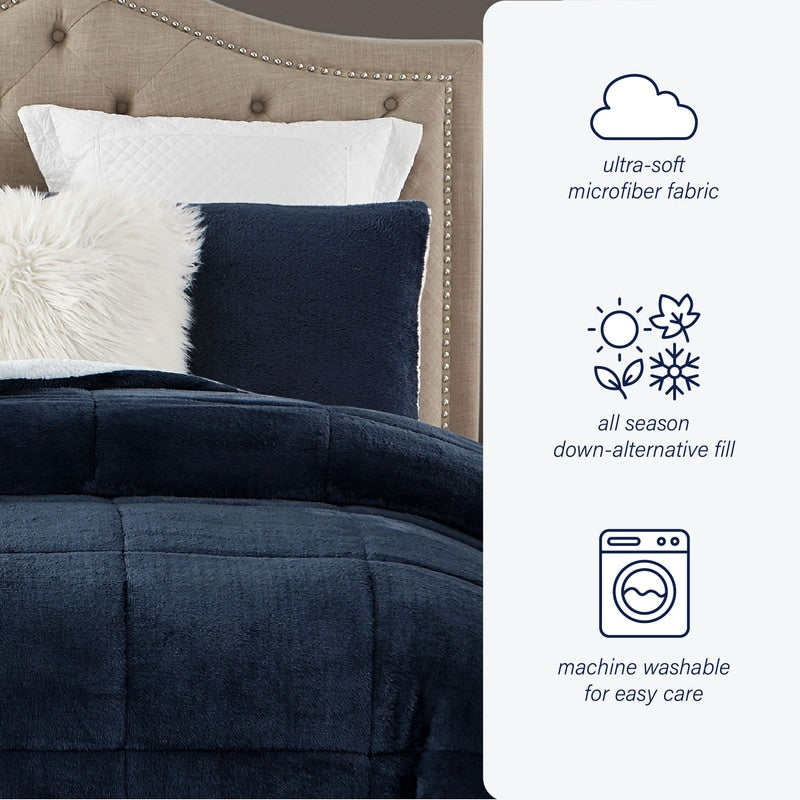 Ensemble de couette réversible luxueux en peluche et sherpa à poils longs Swift Home