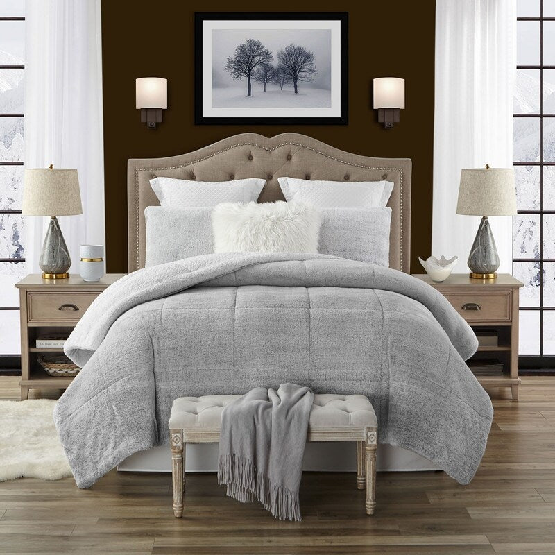 Ensemble de couette réversible luxueux en peluche et sherpa à poils longs Swift Home