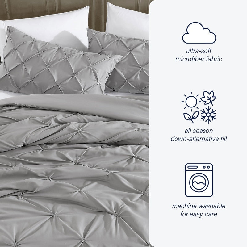 Parure de lit 3 pièces Swift Home Modern Diamond Pintuck en microfibre ultra-douce