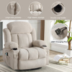 Fauteuil de massage chauffant pivotant, avec port USB et 2 porte-gobelets dans les poches latérales, accoudoirs en plastique