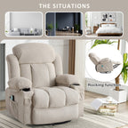 Fauteuil de massage chauffant pivotant, avec port USB et 2 porte-gobelets dans les poches latérales, accoudoirs en plastique