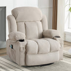 Fauteuil de massage chauffant pivotant, avec port USB et 2 porte-gobelets dans les poches latérales, accoudoirs en plastique