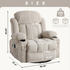 Fauteuil de massage chauffant pivotant, avec port USB et 2 porte-gobelets dans les poches latérales, accoudoirs en plastique