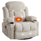 Fauteuil de massage chauffant pivotant, avec port USB et 2 porte-gobelets dans les poches latérales, accoudoirs en plastique