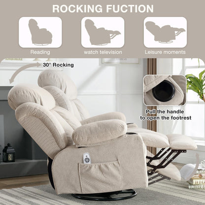 Fauteuil massant chauffant pivotant, avec port USB et 2 porte-gobelets dans les poches latérales