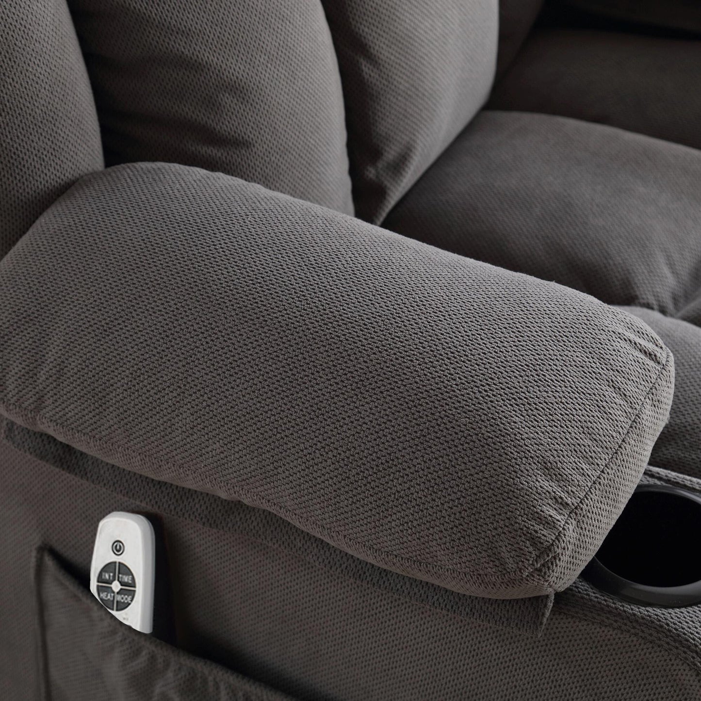 Fauteuil massant chauffant pivotant, avec port USB et 2 porte-gobelets dans les poches latérales