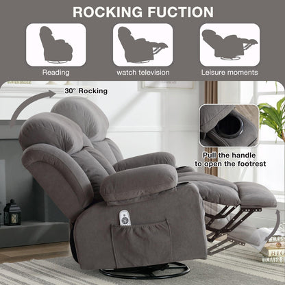 Fauteuil massant chauffant pivotant, avec port USB et 2 porte-gobelets dans les poches latérales