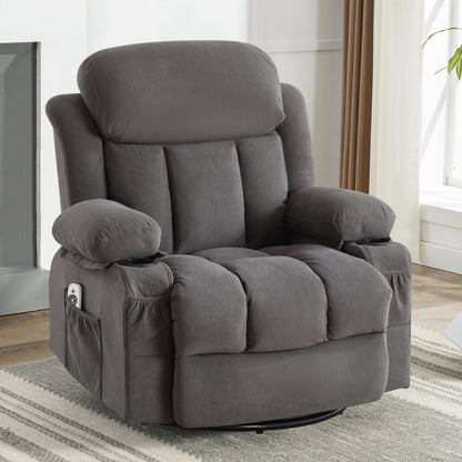 Fauteuil massant chauffant pivotant, avec port USB et 2 porte-gobelets dans les poches latérales