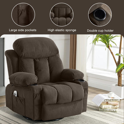 Fauteuil massant chauffant pivotant, avec port USB et 2 porte-gobelets dans les poches latérales