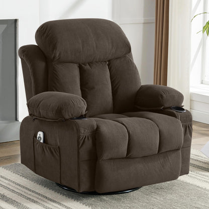 Fauteuil massant chauffant pivotant, avec port USB et 2 porte-gobelets dans les poches latérales