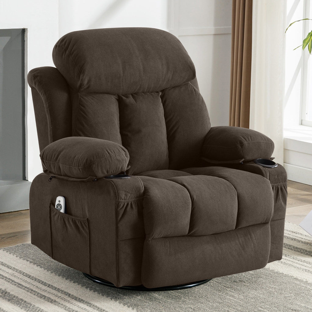 Canapé chauffant de massage inclinable pivotant, avec USB et 2 porte-gobelets dans les poches latérales