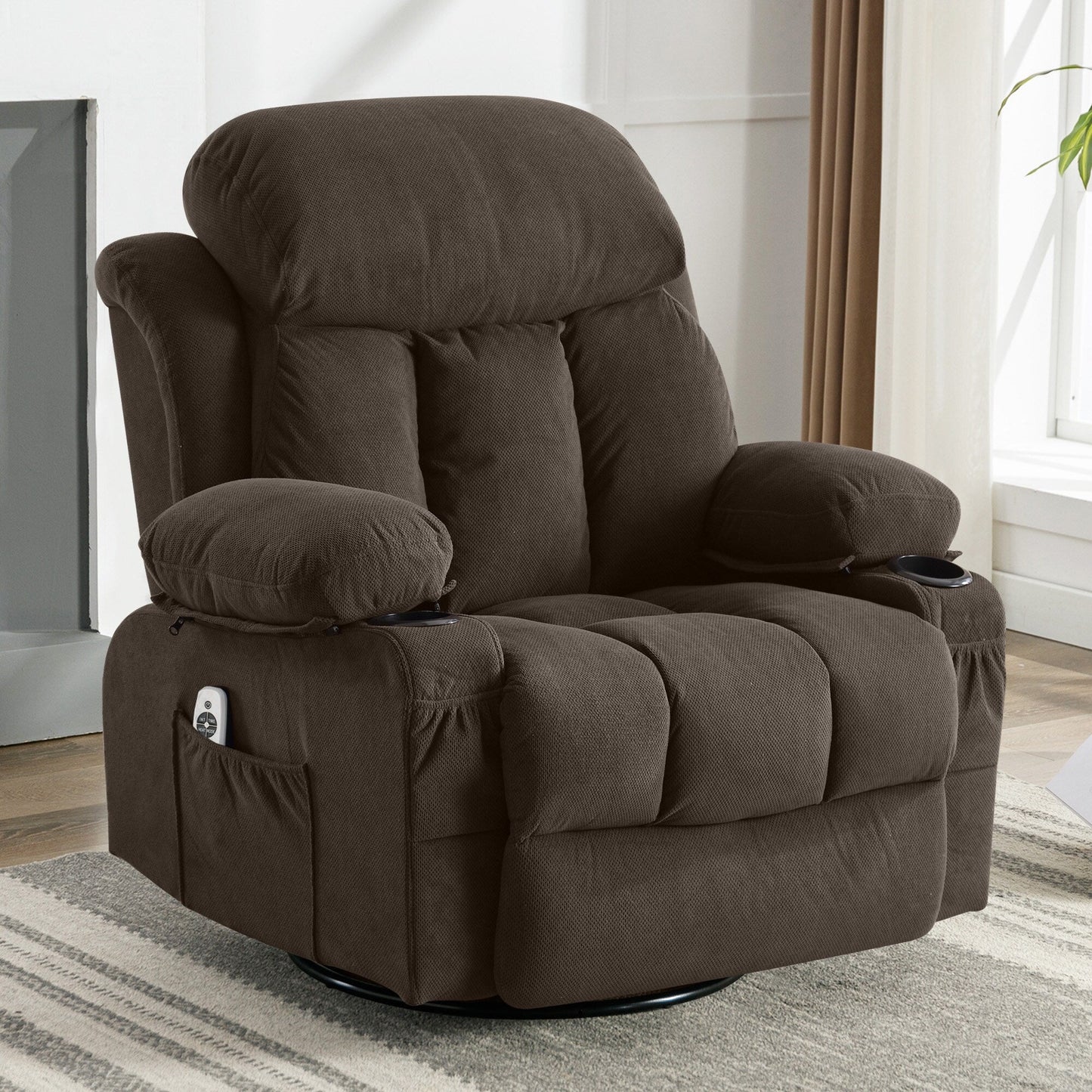 Canapé chauffant de massage inclinable pivotant, avec USB et 2 porte-gobelets dans les poches latérales